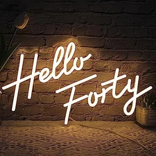Hello Forty Neon Sign 16.5 * 9.4in - Dimmable LED Wall Decor, D- Warm White