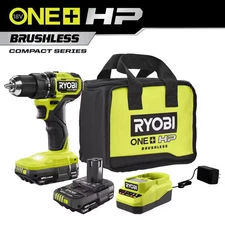 RYOBI ONE+ HP 18V Brushless Cordless Compact 1/2in. Drill/Driver Kit with (2)