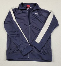 Puma Boys Active Full-Zip Navy Blue w/ White Stripes Track Jacket Size L