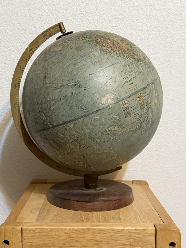 Replogle Land and Sea Tabletop Globe, Rotating Wood/Metal Base, Green/Brown
