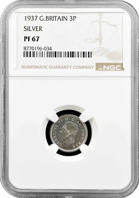 Großbritannien 3 Pence 1937, NGC PF67, "König Georg V (1910 - 1936)" - Bild 1 von 2