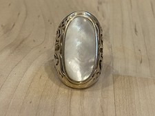 Genuine Mother Of Pearl Oval 925 Sterling Silver Filigree Ring Size 6.5