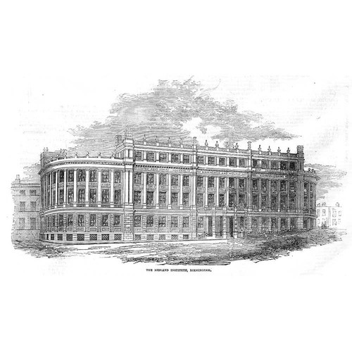 BIRMINGHAM The Midland Institute - Antique Print 1855