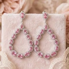 Long Big Heavy 15.7g Pink Tourmaline CZ Ladies Wedding Silver Earrings