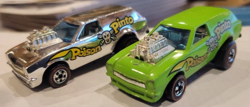 HOT WHEELS REDLINE LOT OF 2 GREEN & CHROME POISON PINTO - Flying Colors 70’s