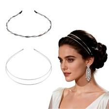 2 Pcs Thin Headbands for Women, Silver Double Headband Colorful Metal