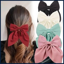 Solid Color Satin Bowknot Hair Clips For Girls Sweet Bow Women Hairpins