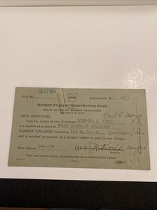 RARE 1954 OHIO BARBER STUDENT REGISTRATION CARD