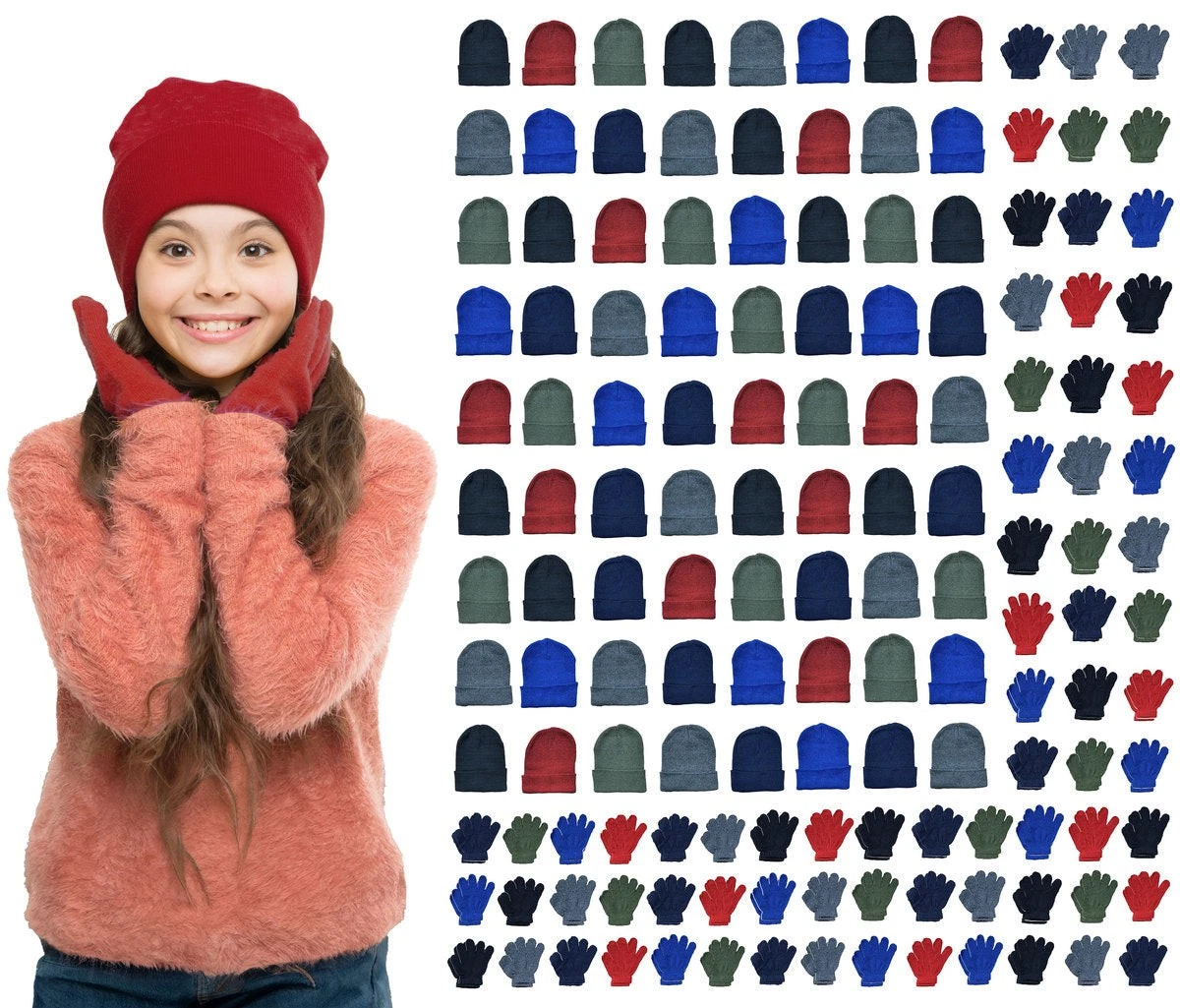 72 PK Wholesale Kids Beanie and Glove Sets Assorted- Winter Care Sets