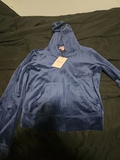 Juicy Couture Women's M Blue Velour Zip Up Hoodie Rhinestone Logo Y2K NWT
