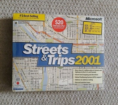 Vintage Microsoft Streets & Trips 2001 PC Software Program New Sealed NOS