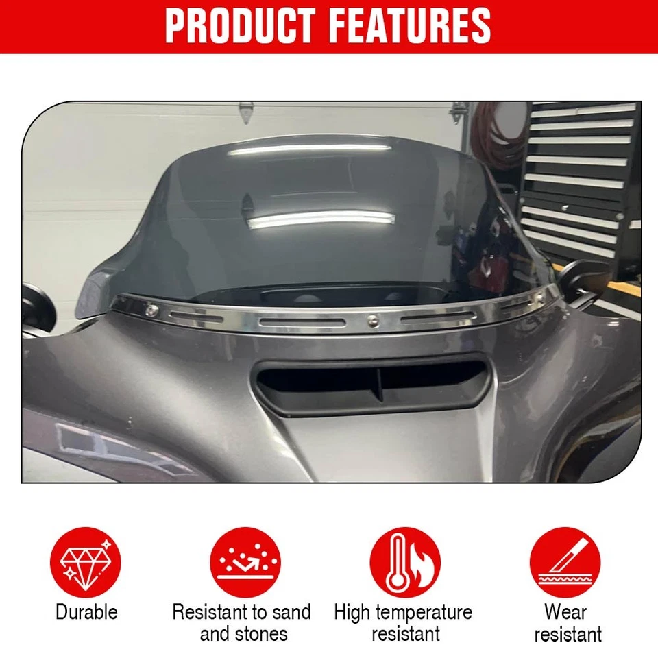 10.5" Smoke Wave Windshield Windscreen For Harley Touring Electra Glide 2014-24 - Imagem 3 de 4