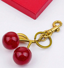New Cherry Bag Charm Keychain Glitter Resin and Metal Brass Red