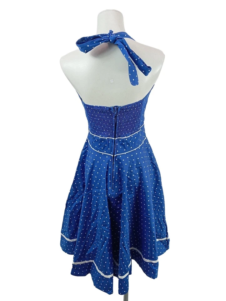 HELL BUNNY Vestido de cuello Halter Mujeres Vestido Talla EU 38 azul look casual - Imagen 2 de 4