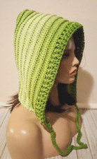 handmade crochet womans pixie hood hat green apple new