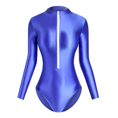 Womens Sexy Swimwear High Cut High Leg Long-Sleeved Racing Japan Leotards Zipper