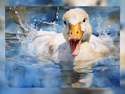 Anmutige Eleganz: Weiße Ente Teich Aquarell Druck 5''x7''