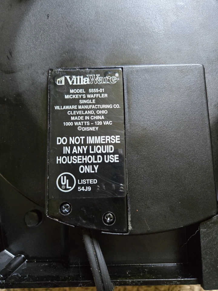 VillaWare Mickey's Waffler Mickey Mouse Single Waffle Maker Model 5555-01 Disney - Imagem 3 de 3