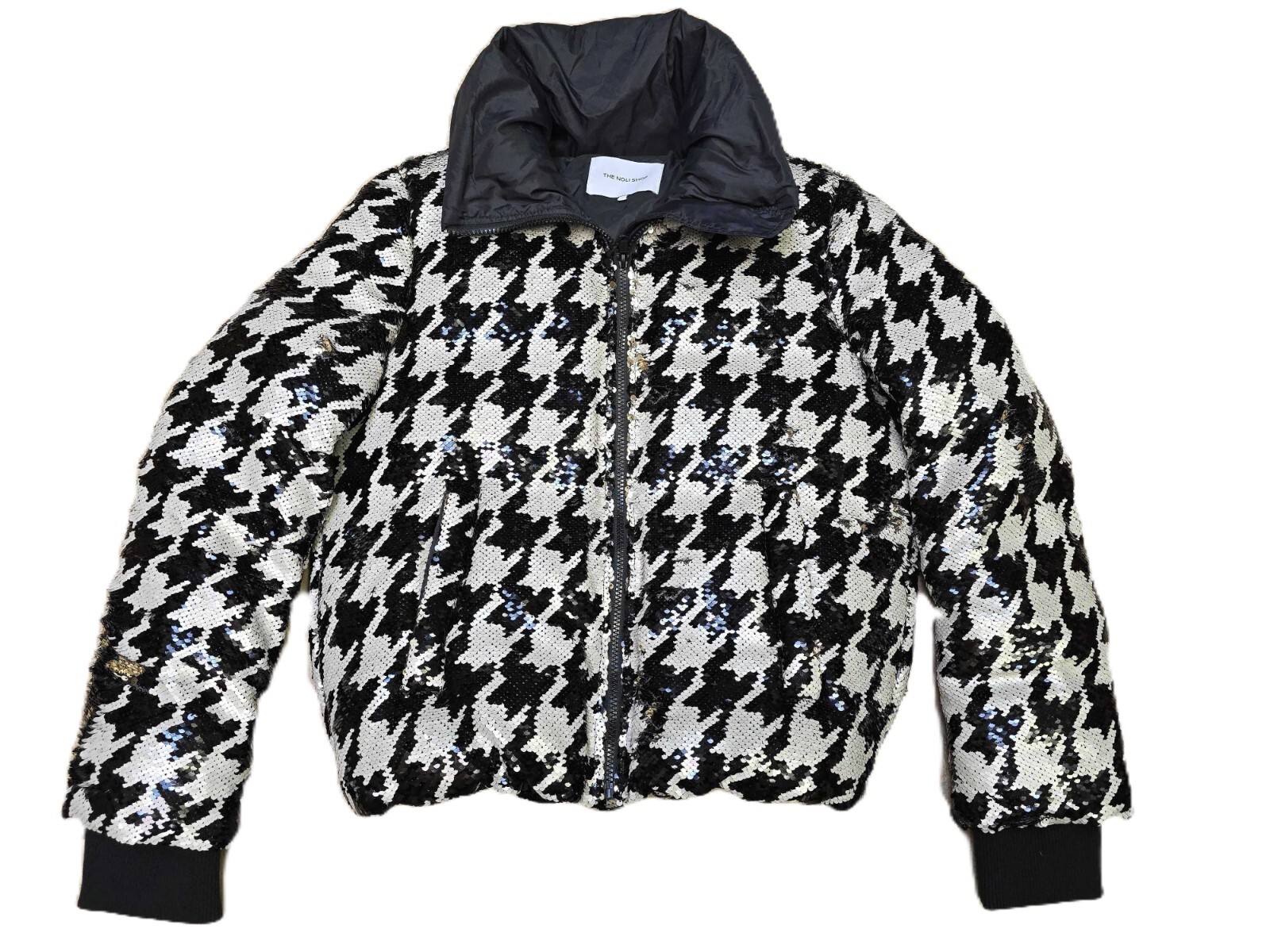 Black-White-Gold Sequin Puffer Jacket Size S by THE NOLI SHOP NOLI YOGA-image