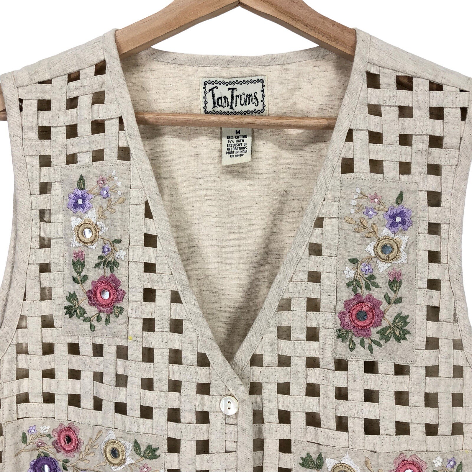 Vintage 90’s Vest Women’s Medium Cottagecore Artsy Grannycore Floral Woven