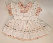 Vintage baby Toddler Girl Apron Pinafore Flutter Sleeve Dress 12 Mon Party Pink