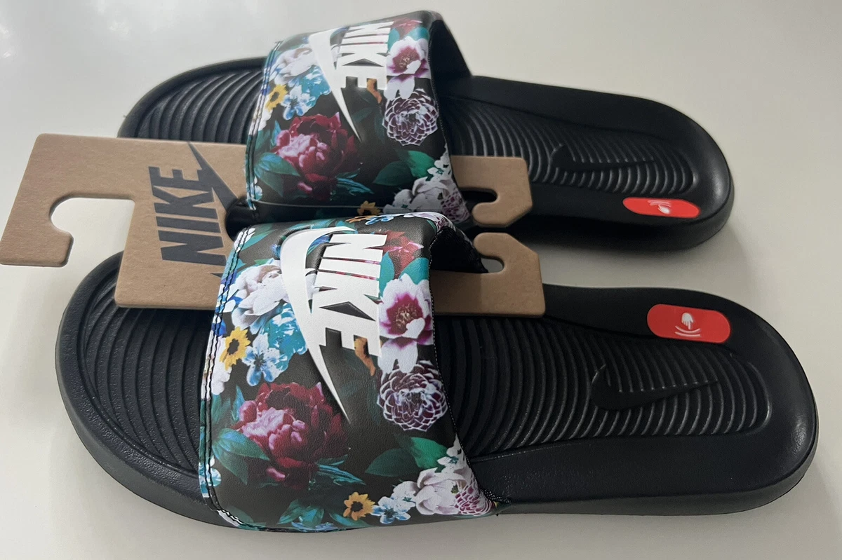 Nike black sales floral slides