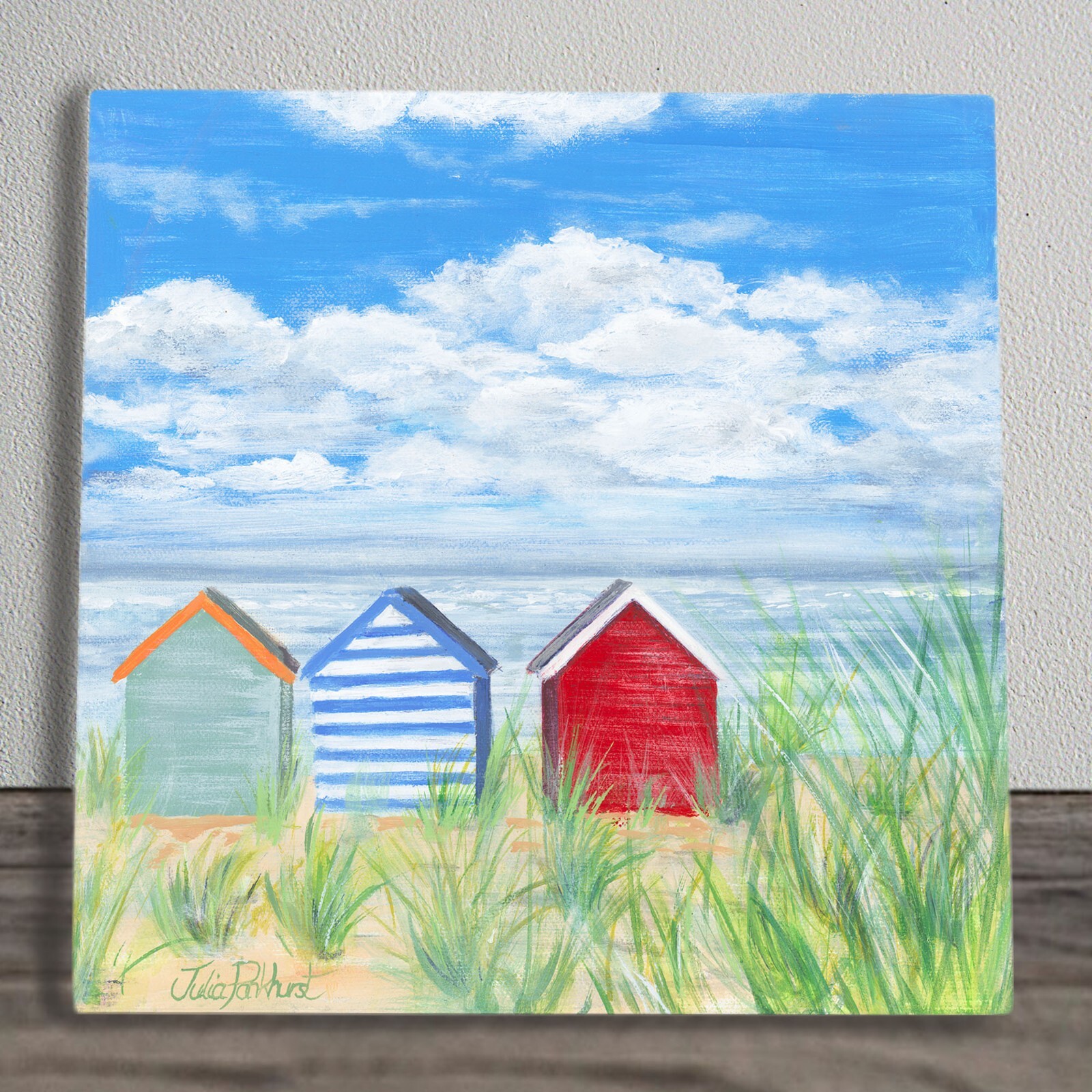 Beach Huts Ceramic Tile Picture Nautical Plaque Sign By Pankhurst Gallery 20x20
