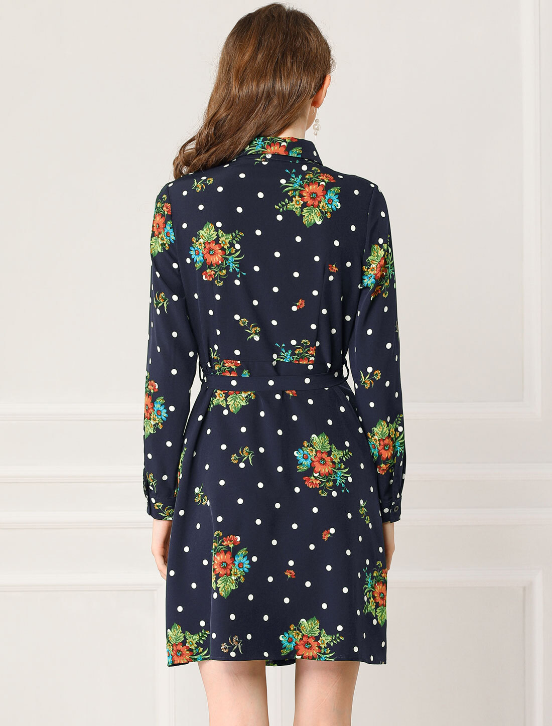 Allegra K Women's Button Down Polka Dots Floral Dress eBay