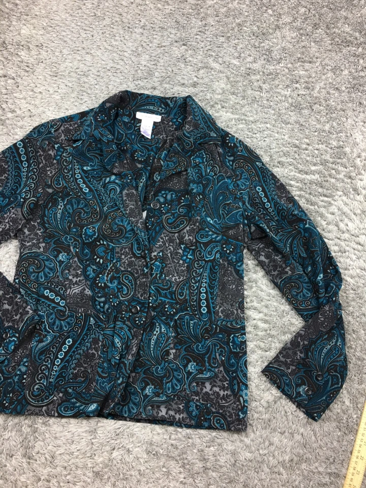 Chaqueta estilo Susan Graver para mujer talla mediana azul a cuadros botón cachemir Foto 2 de 4