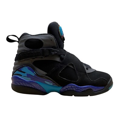 シューズ(女性用) AIR JORDAN 8 Retro BG Air Jordan 8 Retro BG Youth Black/Grey Nubuck & Aqua Blue Sneakers