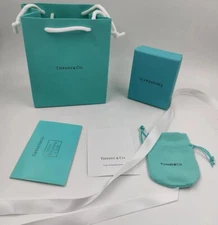 Tiffany & Co. Packaging Empty Blue Box+Pouch+Ribbon+Shopping Bag+Card 5PC-New!