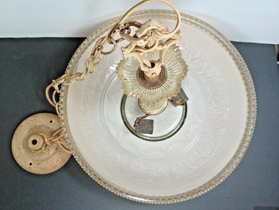 Винтажный викторианский подвесной потолочный светильник в стиле модерн в форме стеклянного блюдца - Изображение 4 из 4