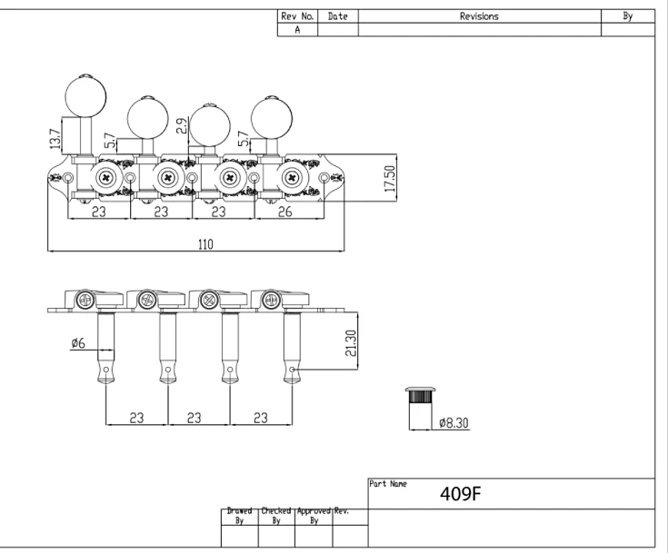 Grover Nickel w/Black Buttons "F" Style Mandolin Tuners/Tuning Pegs 409FNB - Image 2 of 2
