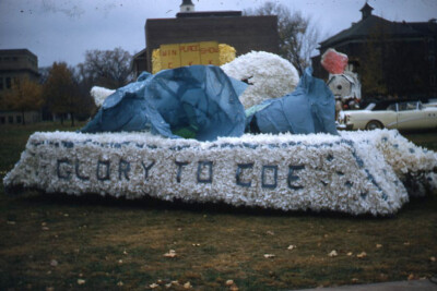 1950s Red Border Kodachrome Slide Frat Parade Float Glory to COE