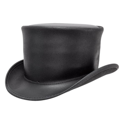 El Dorado Hat Handmade Leather Top Hat Steampunk Handmade Black Leather Top Hat - Picture 1 of 3