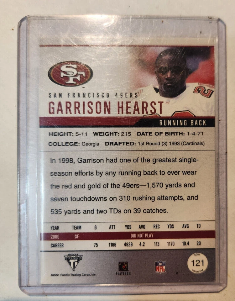 2001 Pacific Private Stock Titanium Garrison Hearst Red Parallel 14/58 49ers - Image 2 of 2