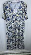 Deuyo Summer Dresses for Women Floral Blue Yellow Print Pleated Midi Dress Large