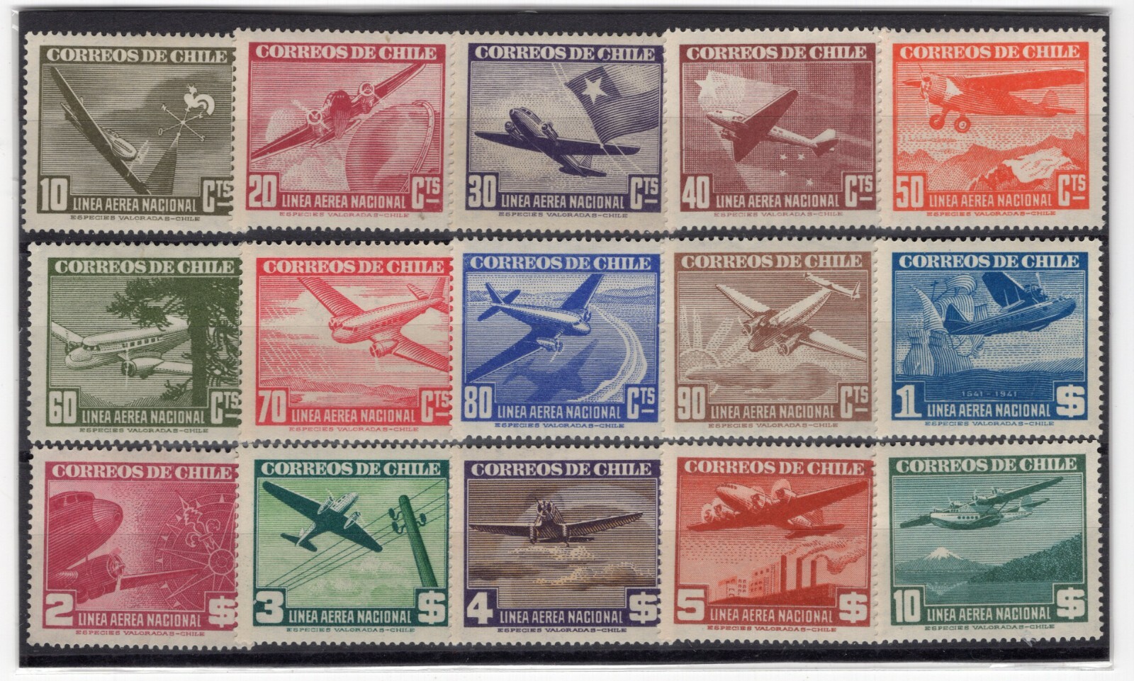 CHILE 1941-42 LAN airmail watermarked full set MNH NO flaws NO reserve