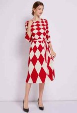 Tubino Vestito Abito Donna Elegante Manica Lunga Bianco Rosso Cintura 03533