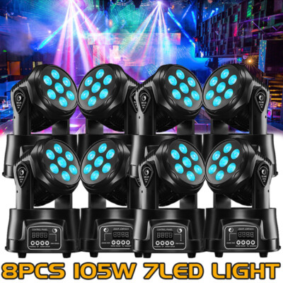 105W RGBW Moving Head Stage Lighting 7 LED DJ Party Light DMX Beam Disco Lights