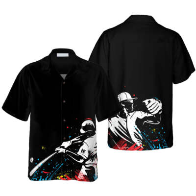 Baseball Players' Silhouettes On Paintball Pattern Hawaiian Shirt_6457