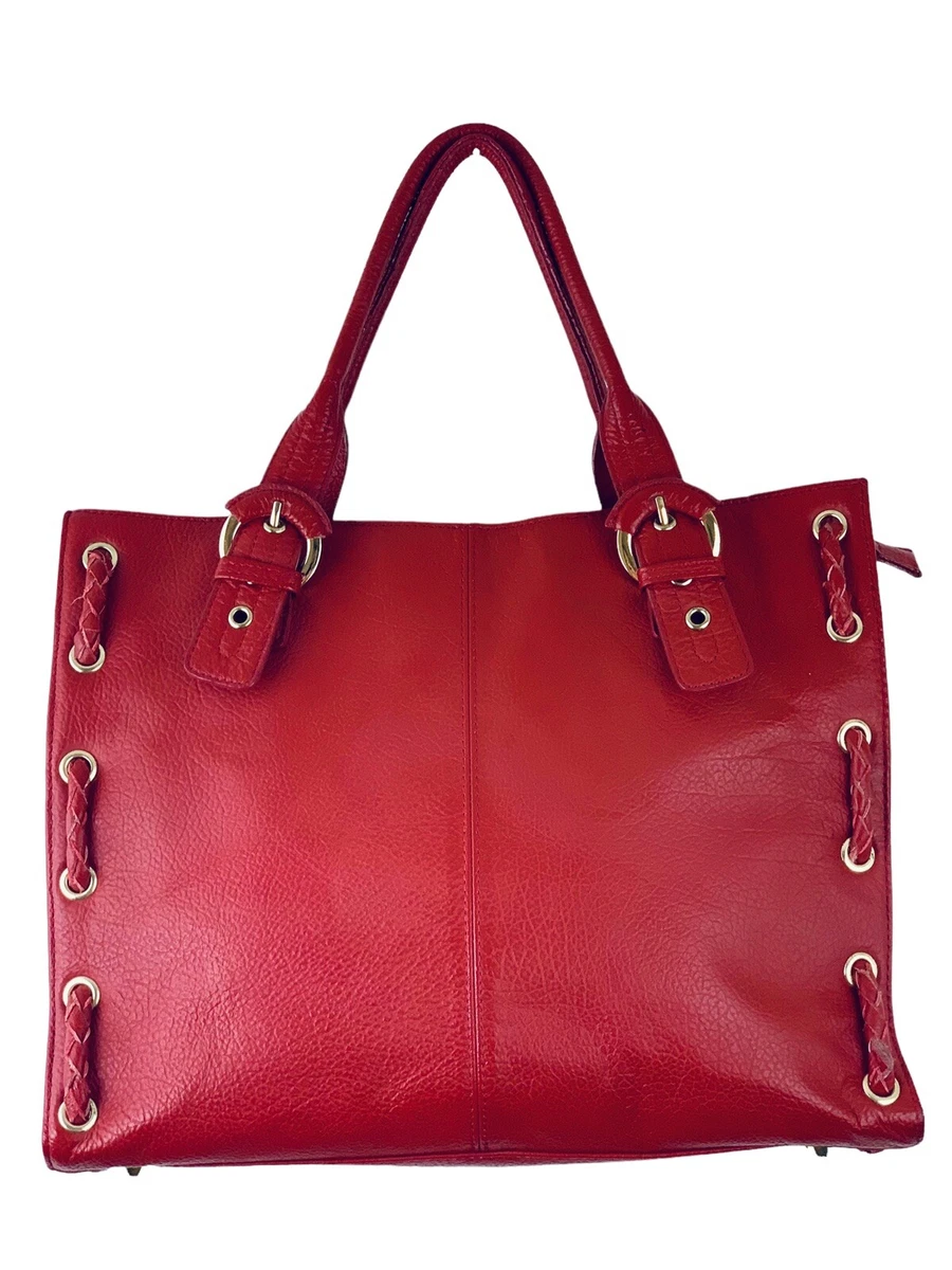 AMERILEATHER Red Leather Tote Purse Double Handle Rope Weave
