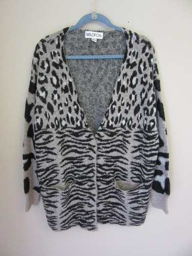 Wildfox Avani Animal Attraction Cardigan S Wool Alpaca Zebra Leopard Sweater