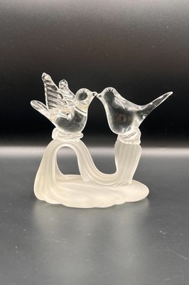 Milchglas küssende Turteltauben Figur klar Kristall Vogel Skulptur Kitsch