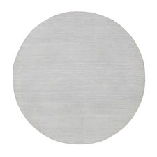 5'x5' Ivory Hand Loomed Plain Modern Striae Design Polyester Round Rug 92222