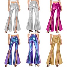 Women Trousers Bell Bottoms Dance Costume Belly Disco Shiny Outfit Party 70s