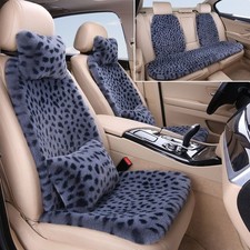 Fluffy Leopard Seat Covers for Cars Front Bench Back Covers, Carseat Protecto...