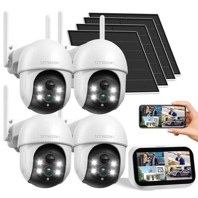 TMEZON 4CH NVR with Monitor WIFI Security Camera System,4MP Outdoor Solar Camera