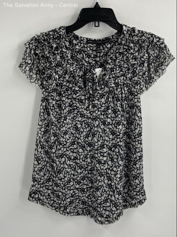 White House Black Market Womens Black White Butterfly Print Blouse Top Size XS