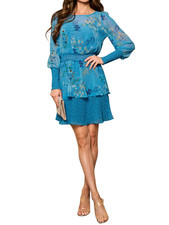 Women's Long Sleeve Aqua Blue Floral Mini Dress (Size Large)